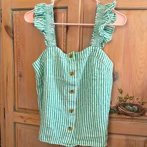 J. Crew Green and White Striped Blouse
